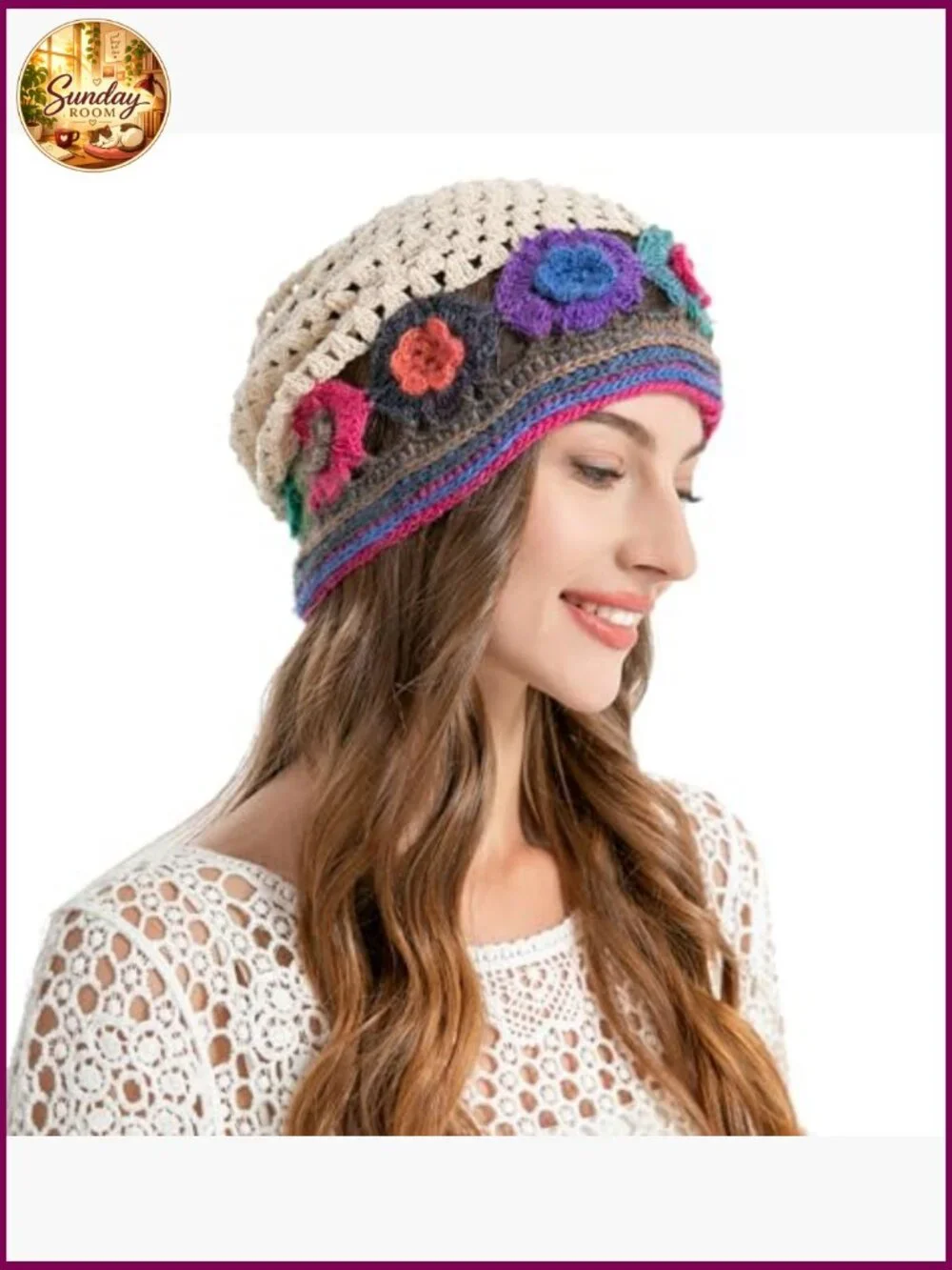 Cotton Crochet Slouchy Beanie Hat Handmade Knit Summer Skull Cap